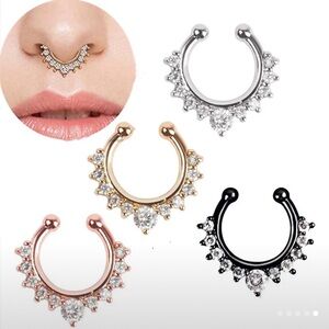 Elegant Crystal Faux Septum Nose Ring- Silver, Black, Gold, or Rose Gold